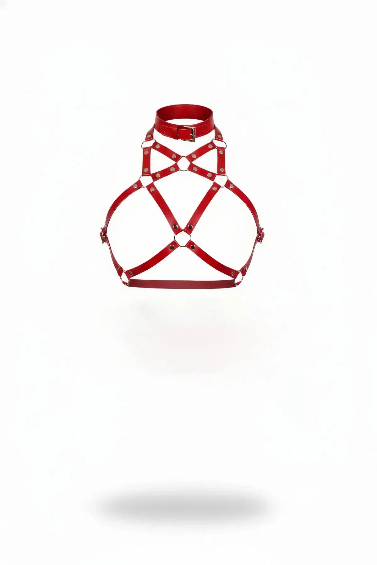 Collar Faux Leather Body Harness with O-Ring Chest Straps