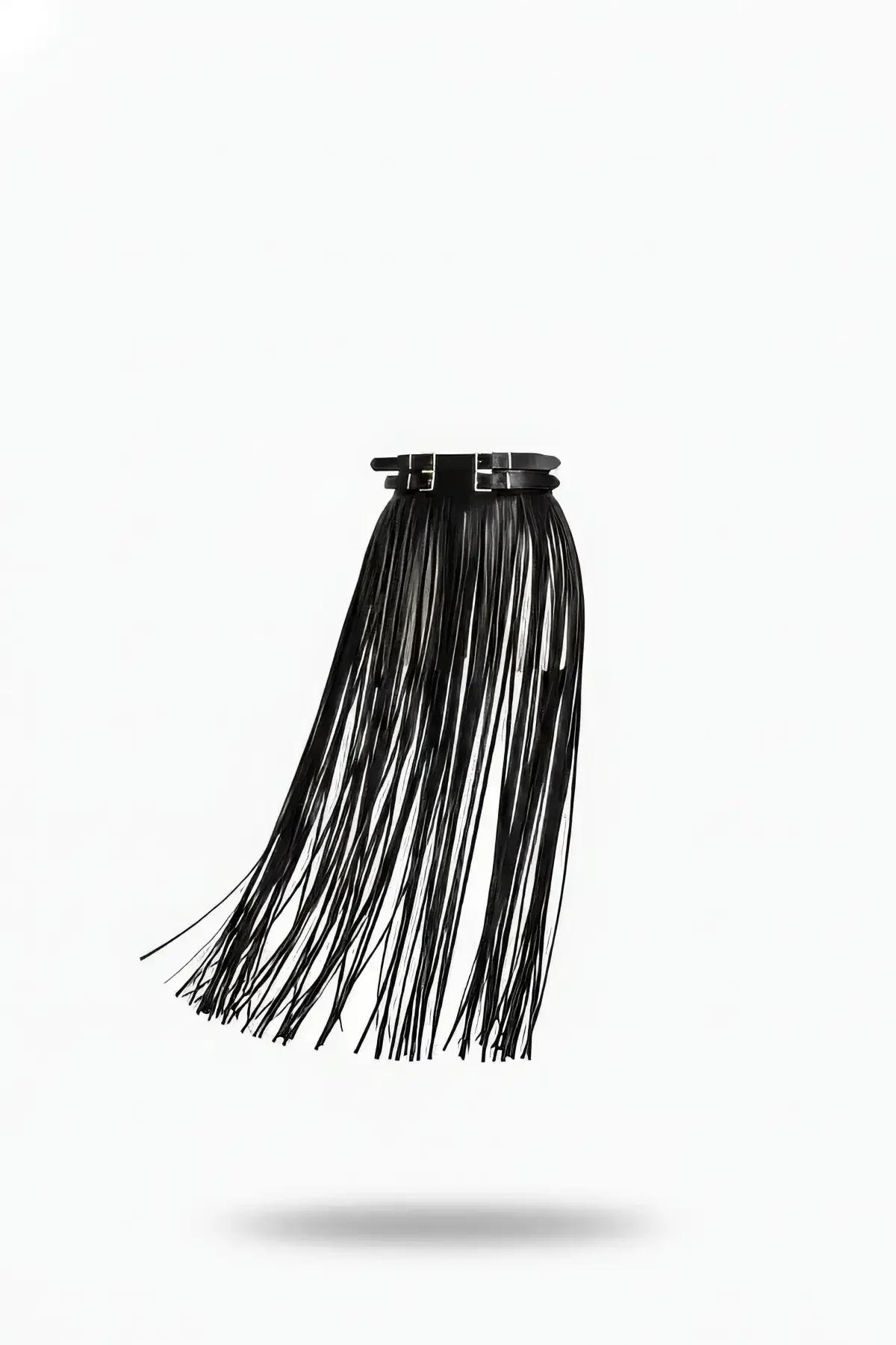 Faux Leather Tassel Skirt with Adjustable Buckle Waist