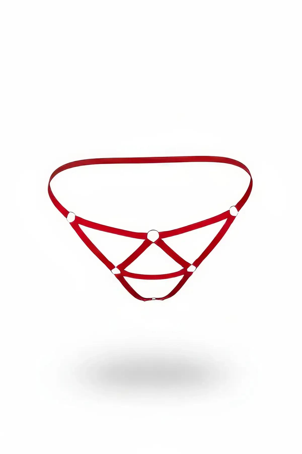 Red Strappy Harness Thong with O-Ring Detail