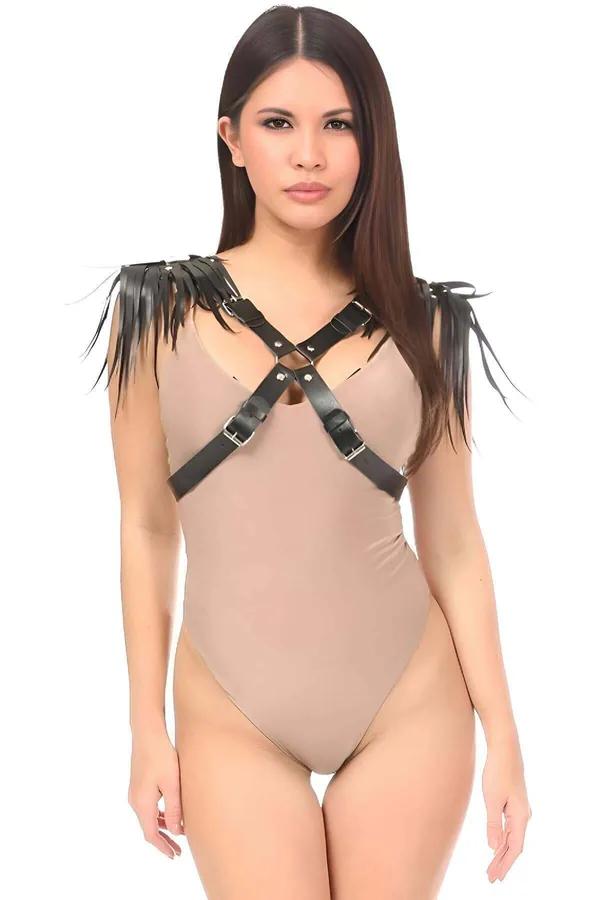 Faux Leather Shoulder Harness with Tassels