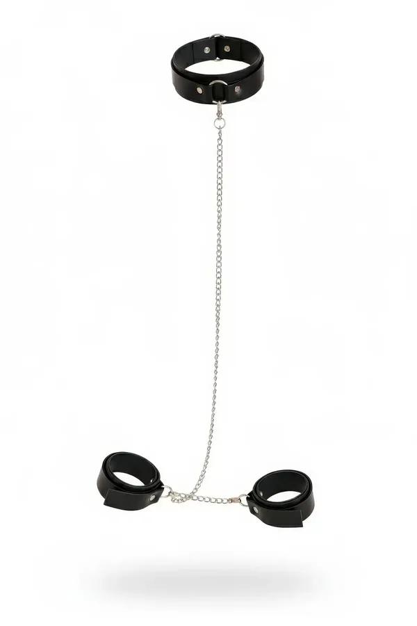 Faux Leather Collar & Cuff Set with Detachable Chain