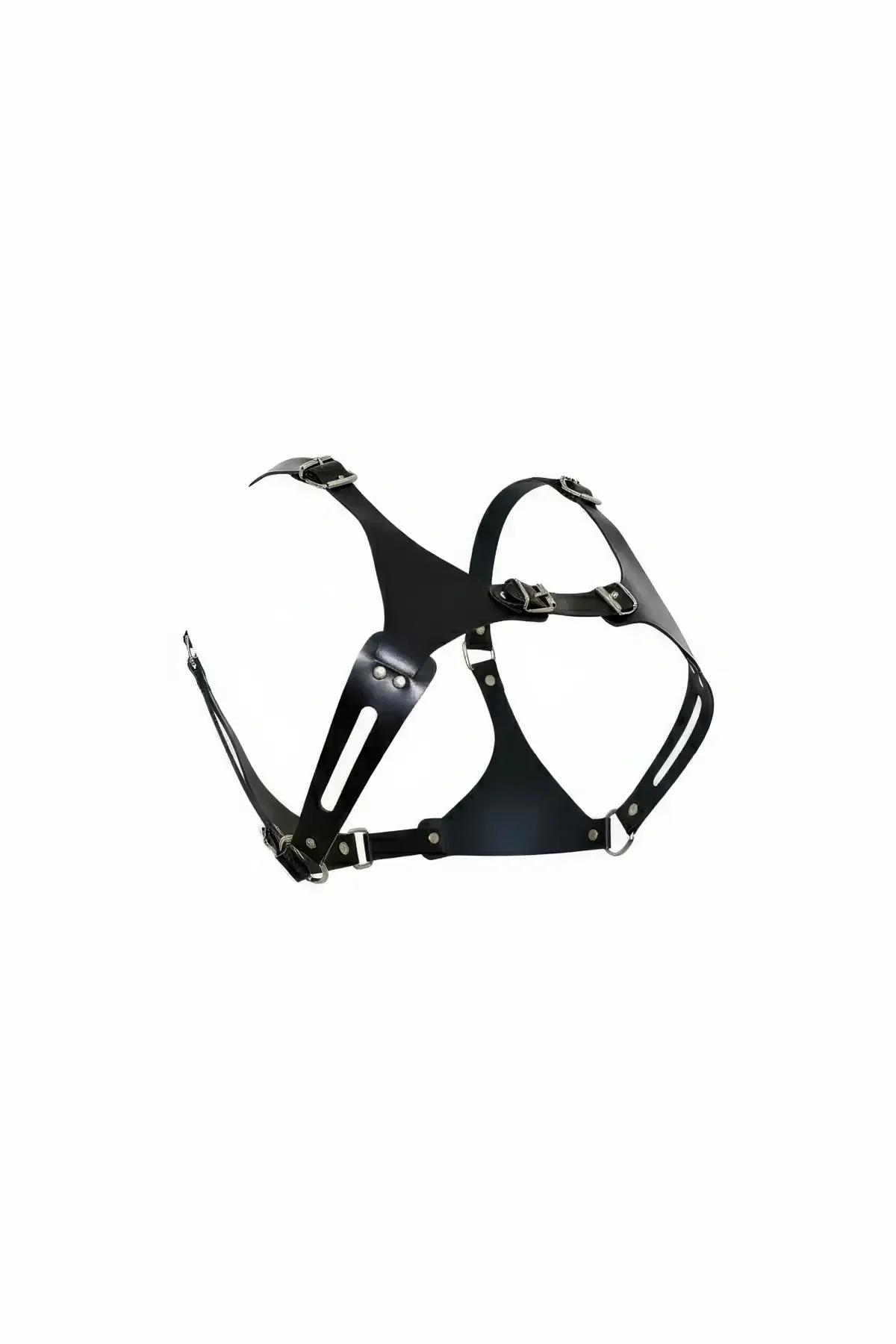 Structured Faux Leather Chest Harness with Multi-Buckle Fit