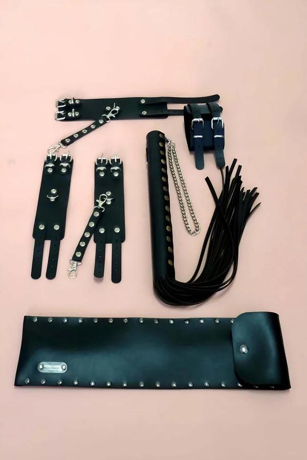 Adjustable Faux Leather Accessory Set with Mini Bags & Whip