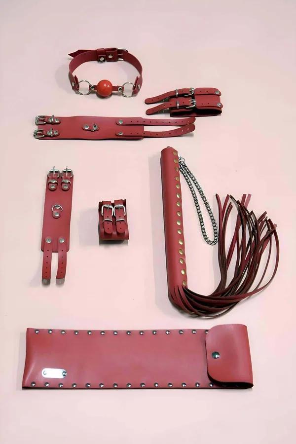 Crimson Faux Leather Intimate Accessory Kit