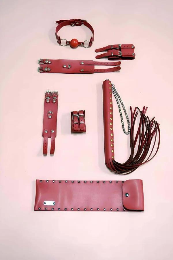 Crimson Faux Leather Intimate Accessory Kit