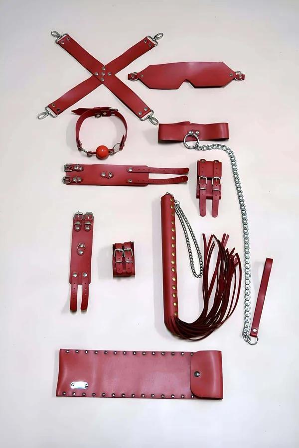 Red Vegan Leather Accessory Set with Straps & Blindfold