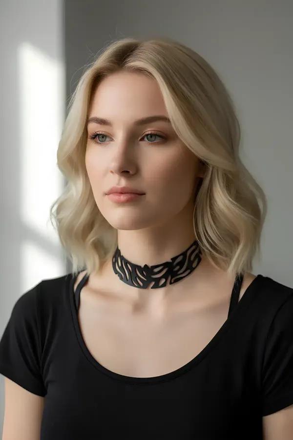 Laser Cut Faux Leather Choker with Leaf Design