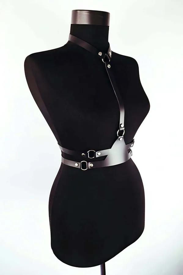 Faux Leather Chest Harness with Double Belt