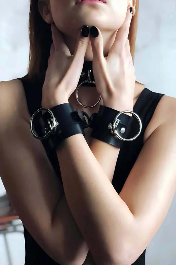 Faux Leather Choker Collar and Cuffs Set