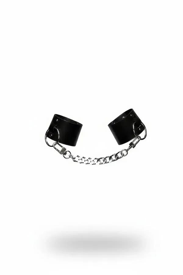 Black Faux Leather Cuffed Handcuffs with Chain