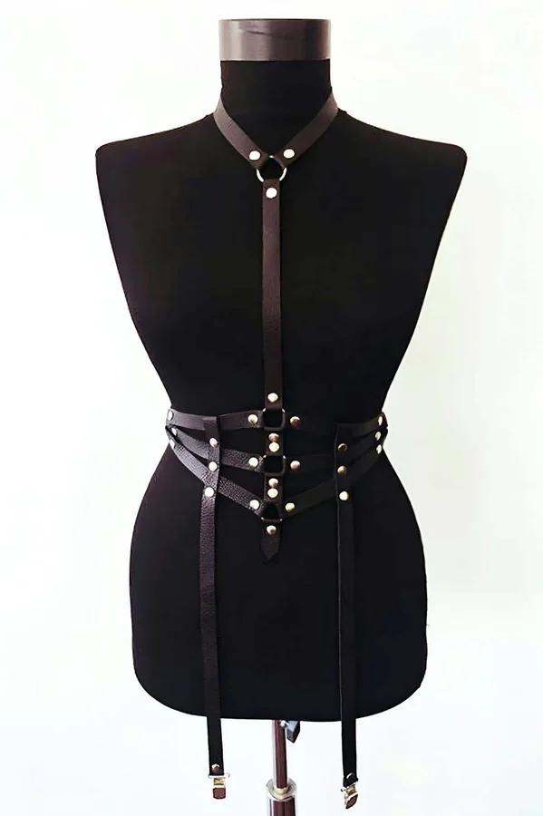 Faux Leather Full Body Harness with Garter Straps
