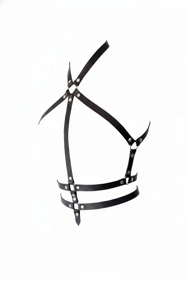 Faux Leather Strappy Chest Harness with Double Underbust Straps