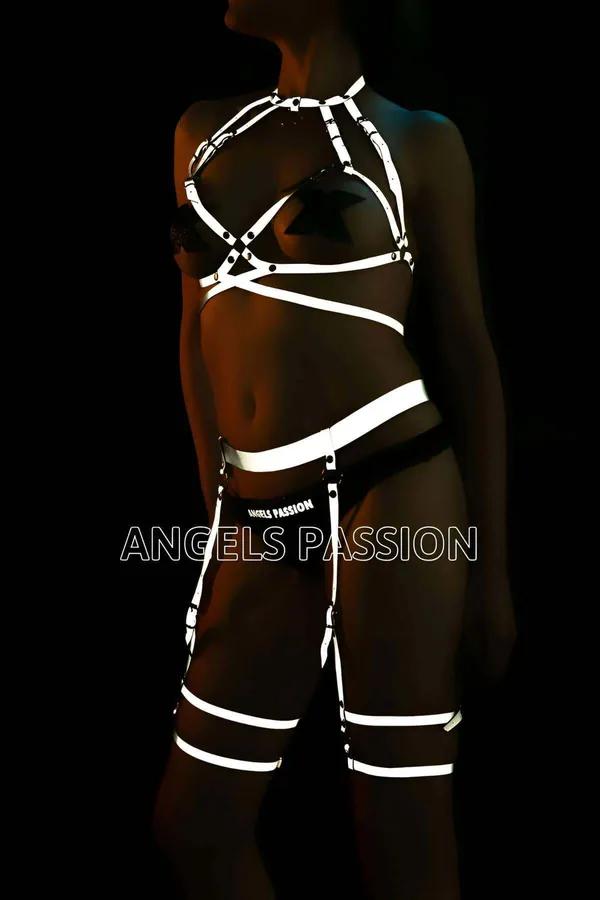 Reflective Holographic Body Harness Lingerie Set