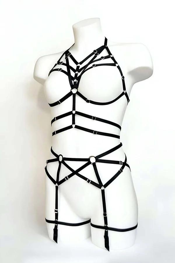 Full Body Cage Harness Set with Adjustable Garters