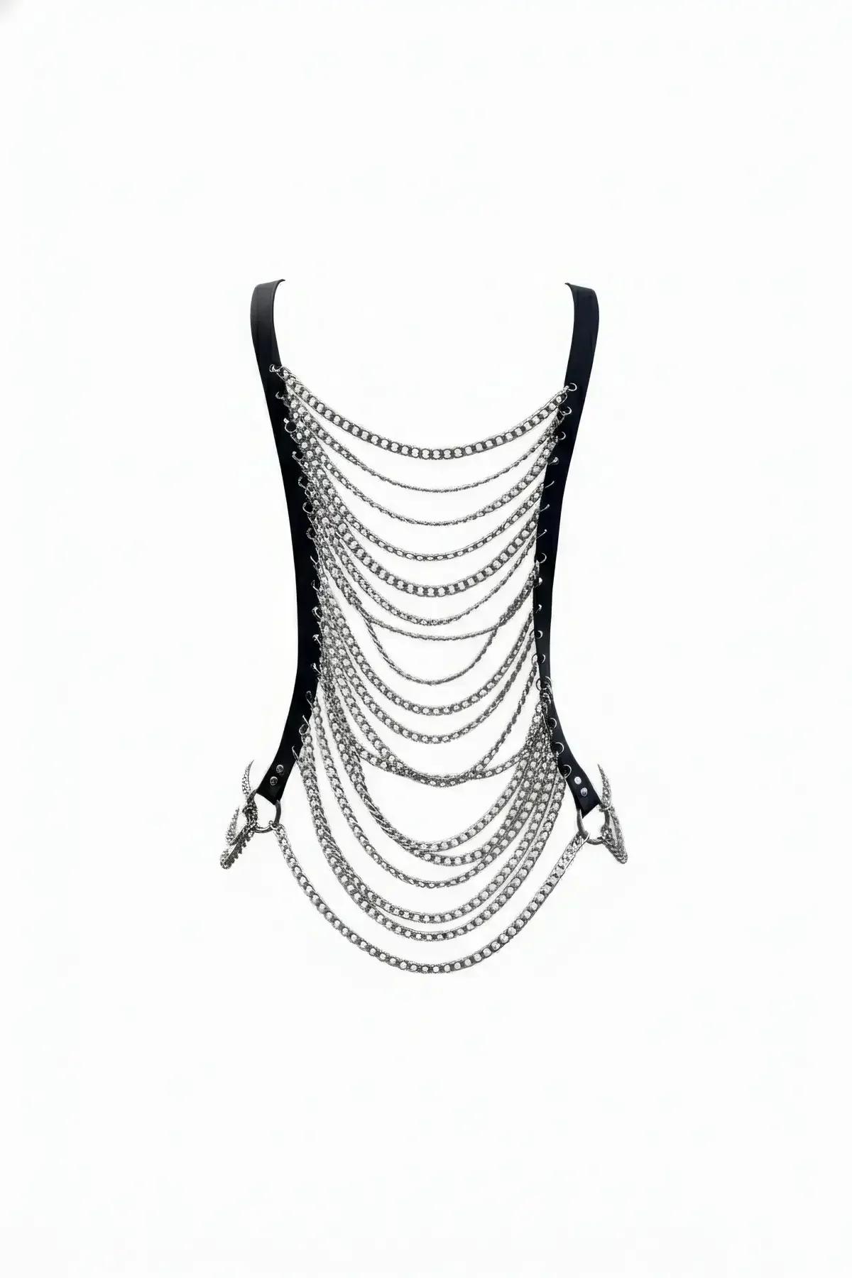 Waterfall Chain Body Harness with Cascading Silver Chains