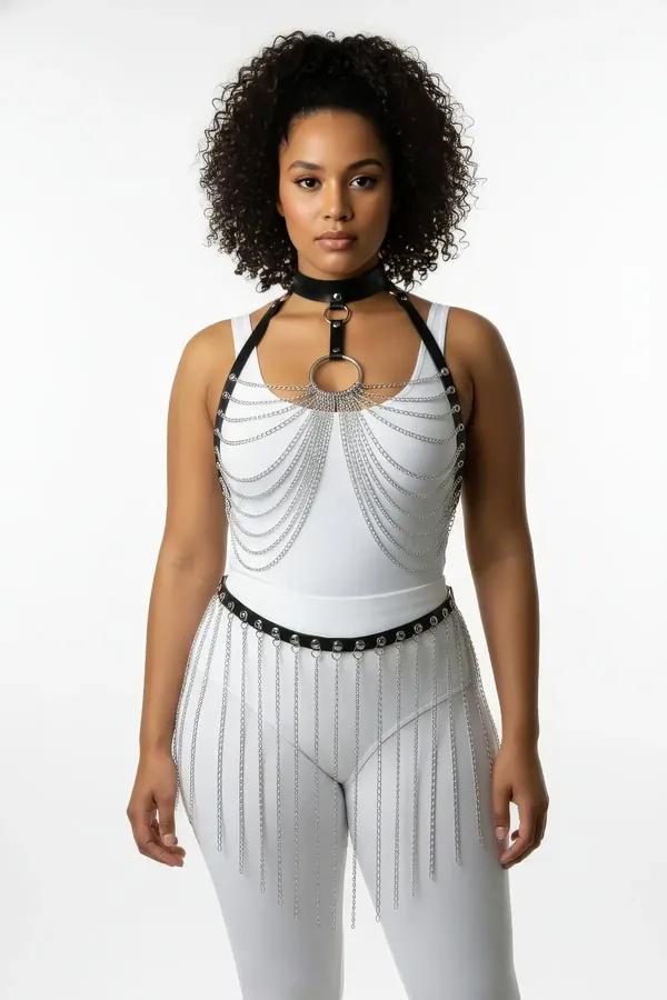 Chained Body Harness Set with Adjustable Waist & Collar