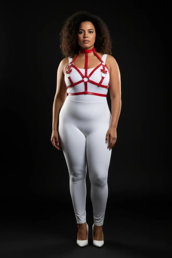 Red Strappy Harness with O-Ring Detail