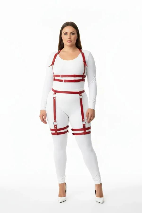 Red Faux Leather Full Body Harness with Thigh Straps