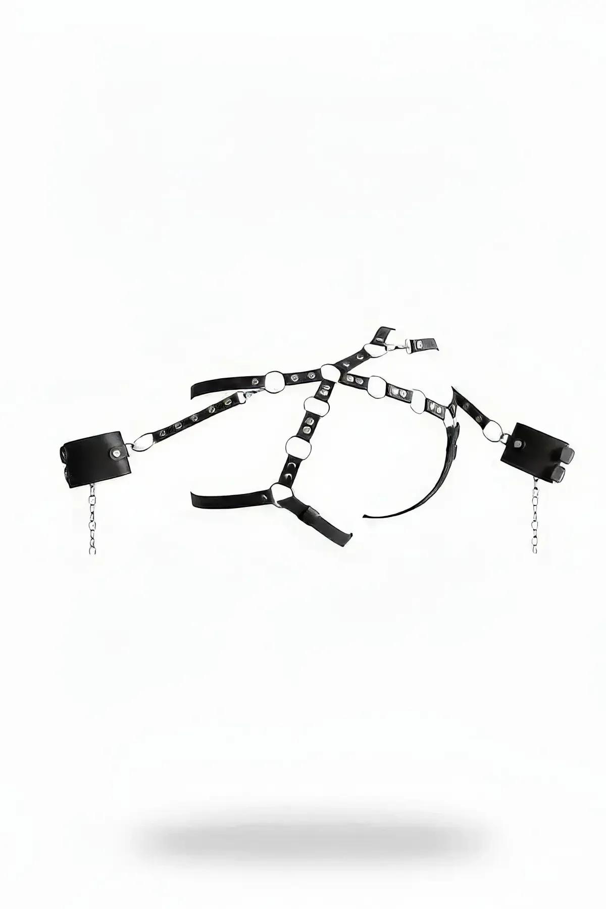 Black Chest Harness with Detachable Cuff Chains