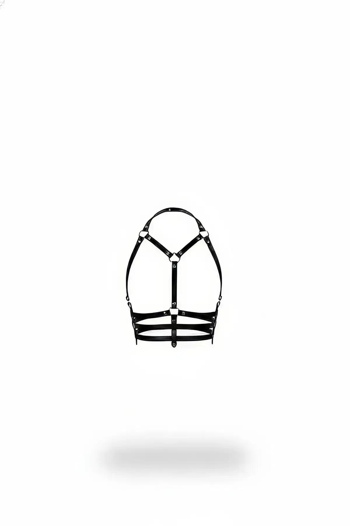 O-Ring Chest Harness Bra in Faux Leather