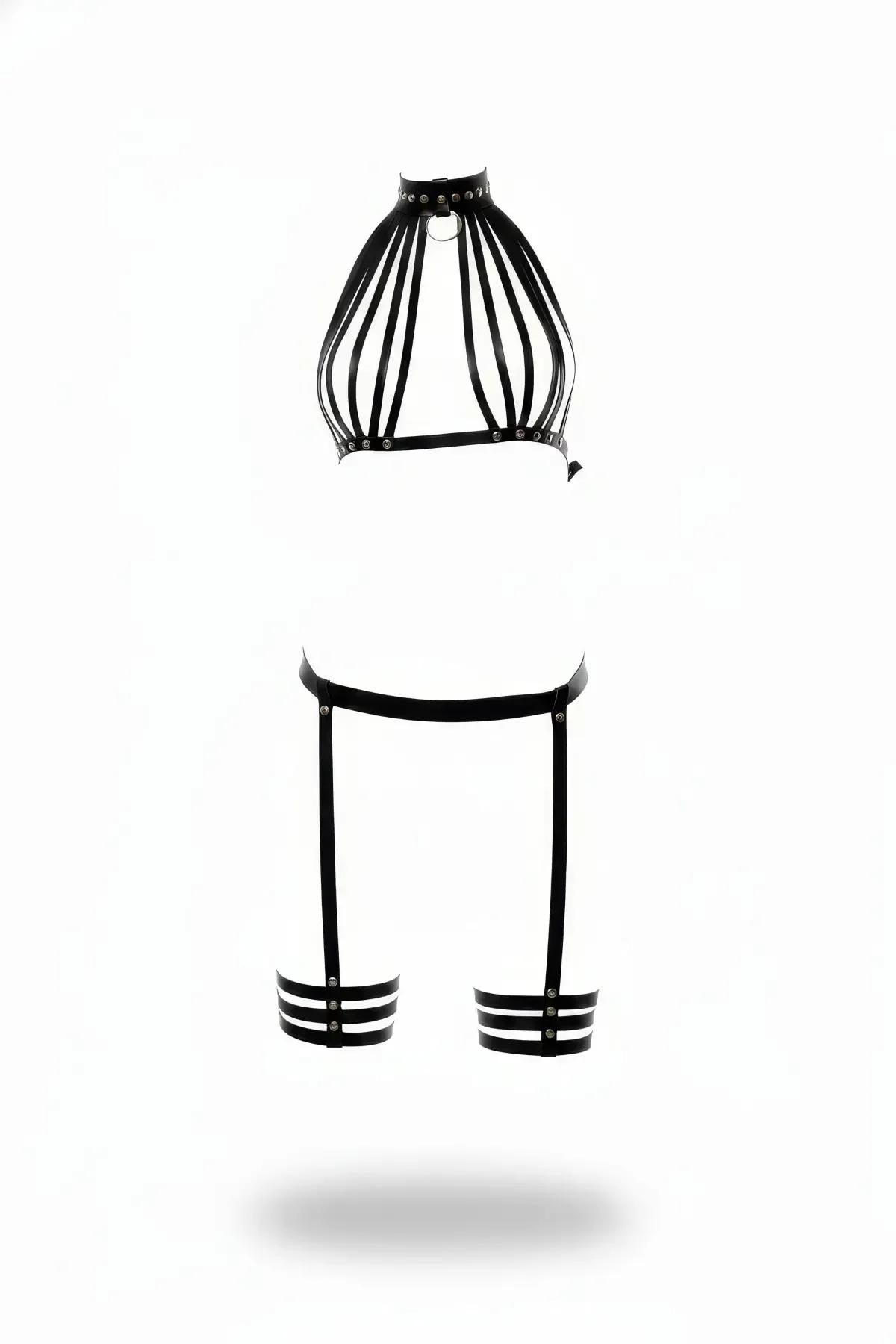 Full Body Harness with Strappy Halter Top & Thigh Cuffs