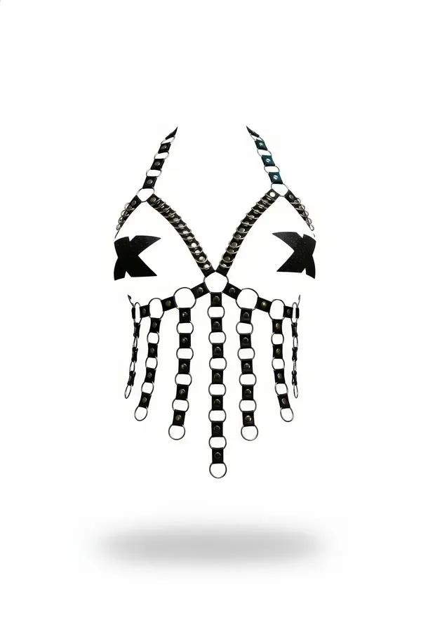Halter Chest Harness with Chain Detail & O-Ring Fringe