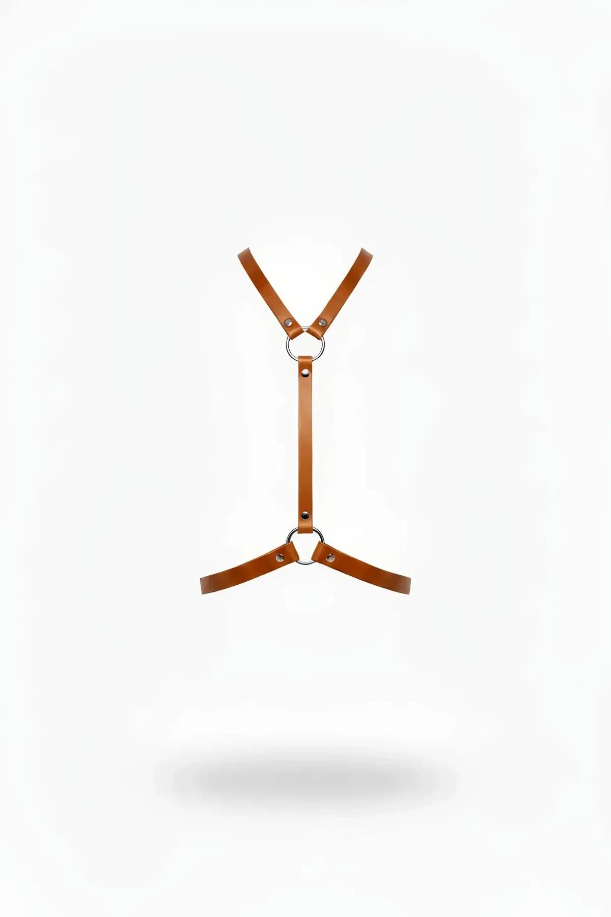 Minimalist Tan Body Harness with Silver O-Rings