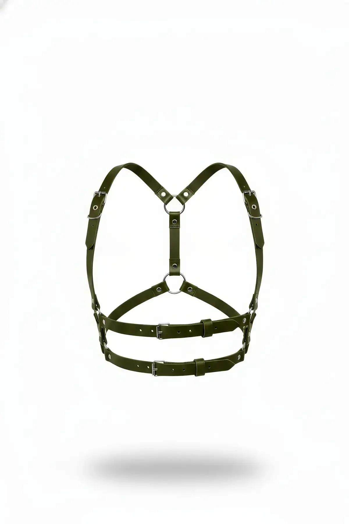 Olive Green Body Harness with Dual Adjustable Ribcage Straps