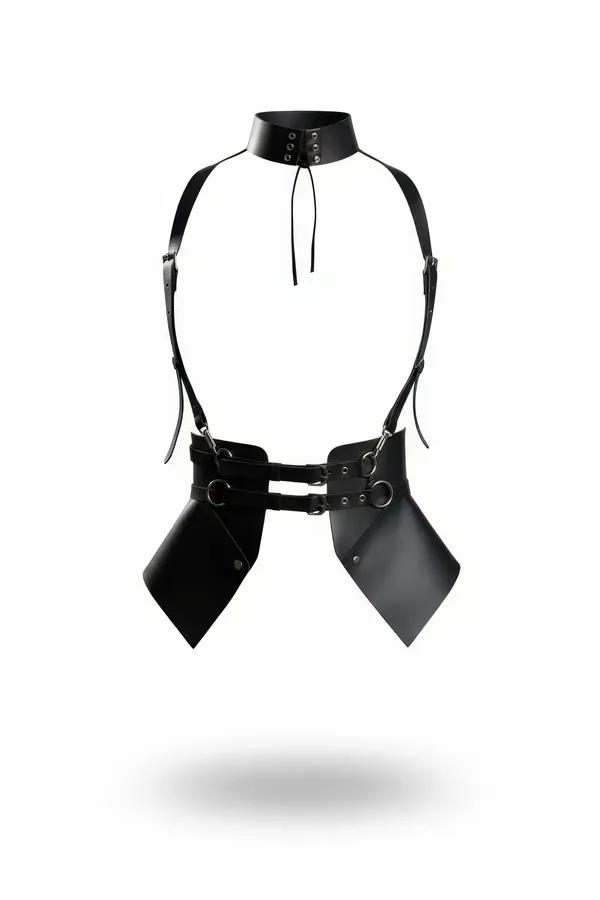 Faux Leather Choker Harness with Structured Hip Panels