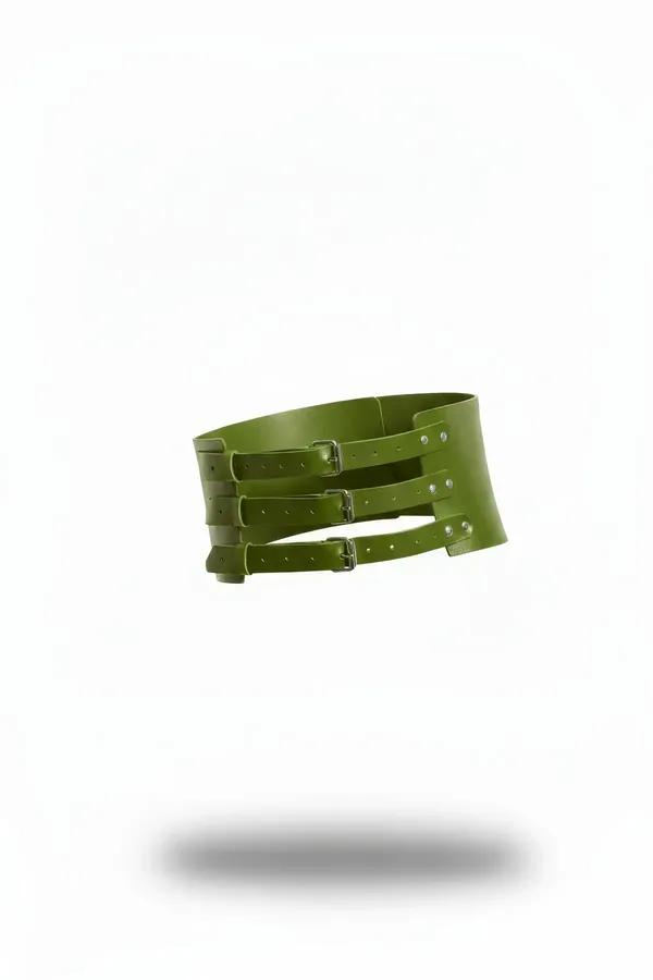 Wide Faux Leather Waspie Corset Belt with Three Buckles