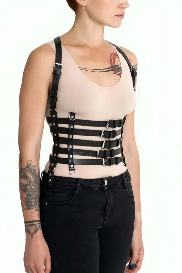 Multi-Strap Faux Leather Underbust Corset Harness