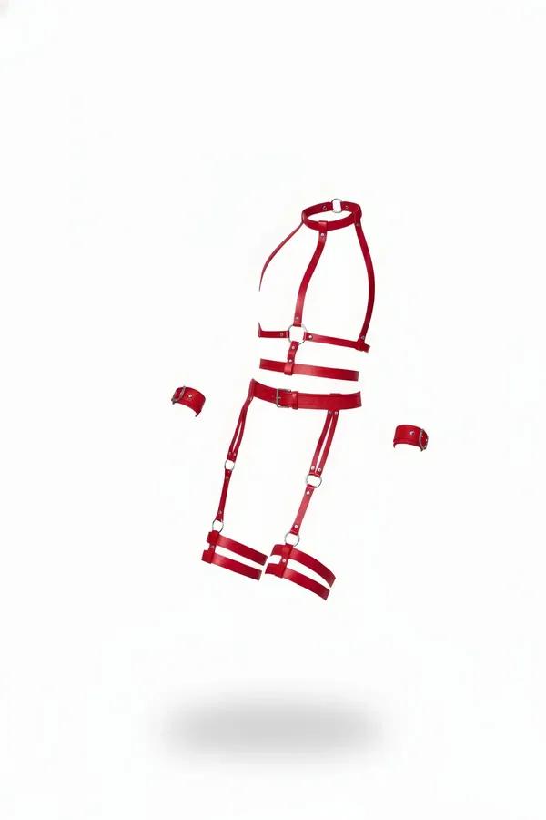 Full Body Harness Cage with Garter Straps & Wrist Cuffs