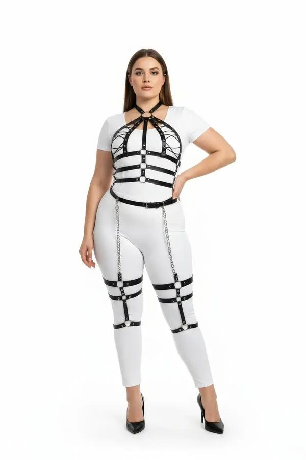 Plus Size Faux Leather Full Body Harness with Thigh Chains