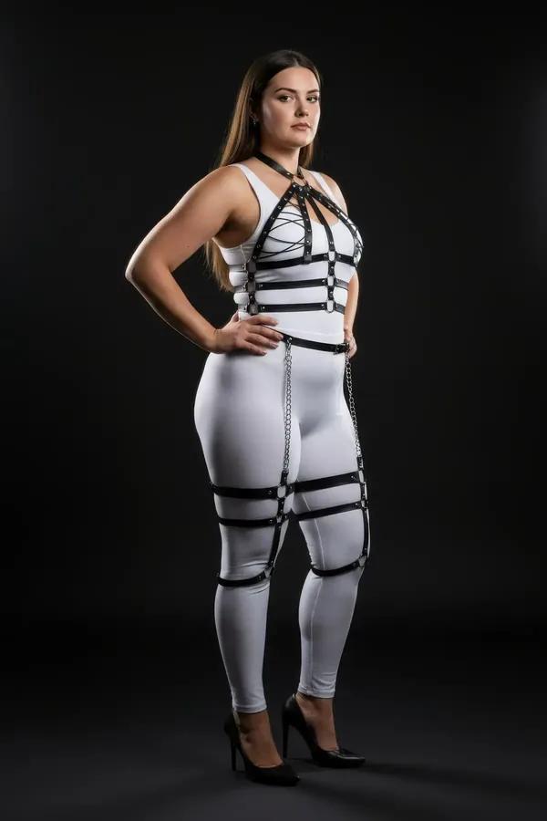 Plus Size Faux Leather Full Body Harness with Thigh Chains