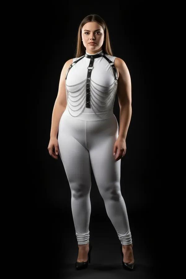 Chained Faux Leather Body Harness with Collar