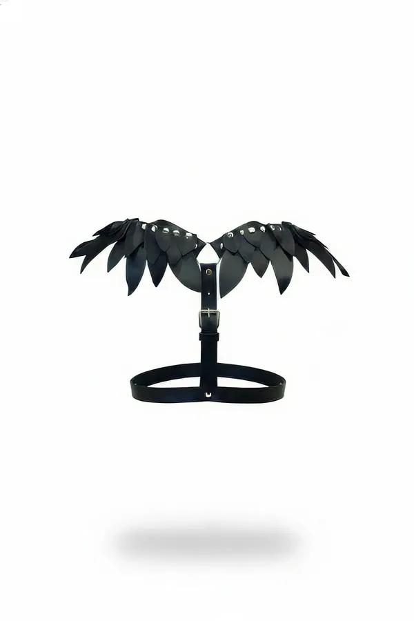 Winged Faux Leather Chest Harness with Stud Details