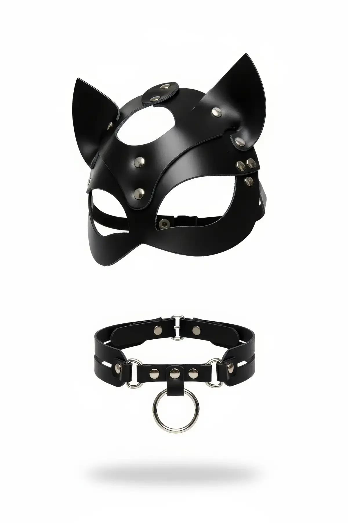 Faux Leather Cat Mask & O-Ring Choker Set