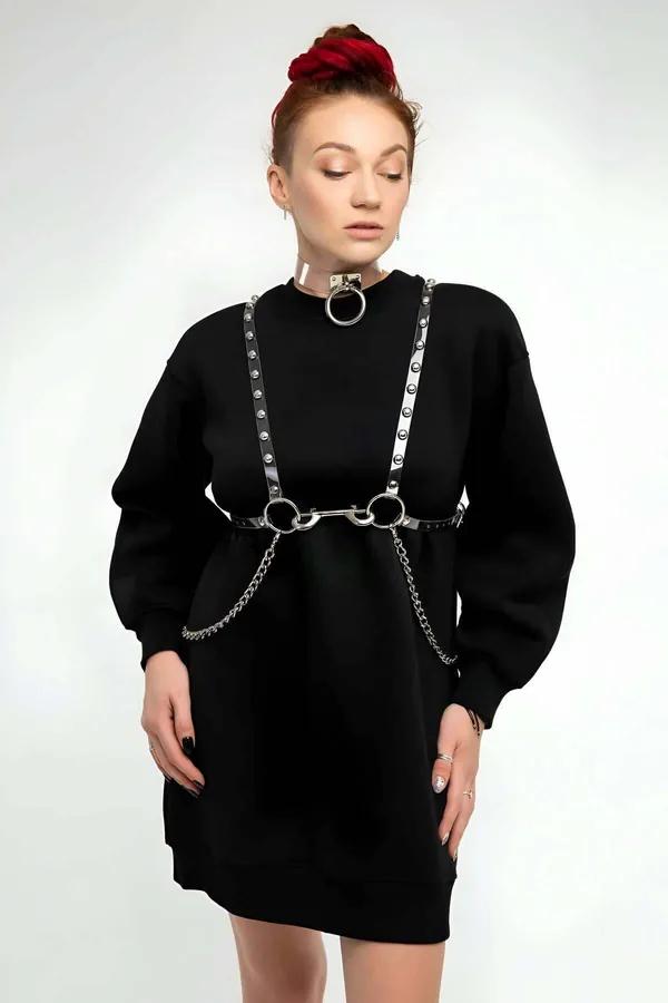 Transparent Studded Body Harness & Choker Set with Chains