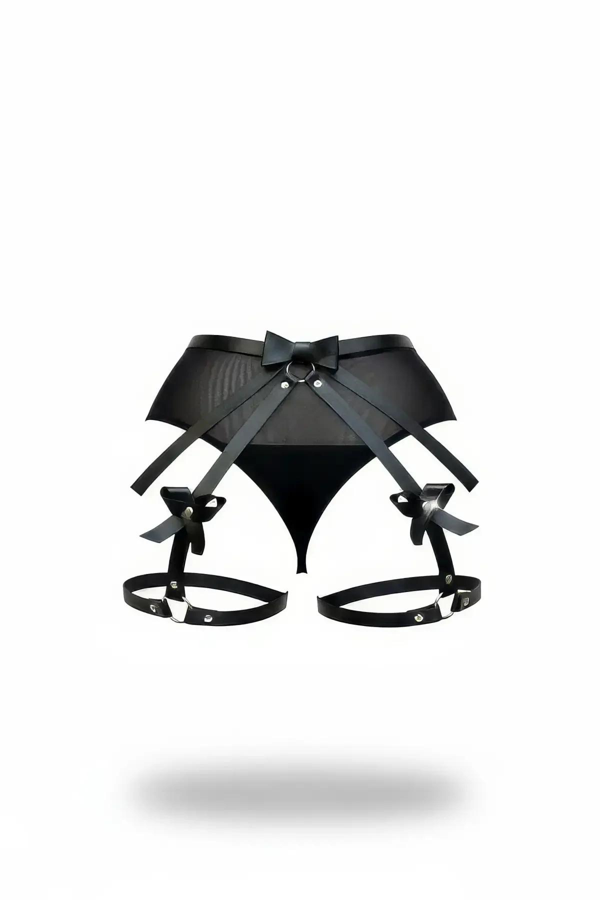 High Waist Mesh Garter with Bow Accents