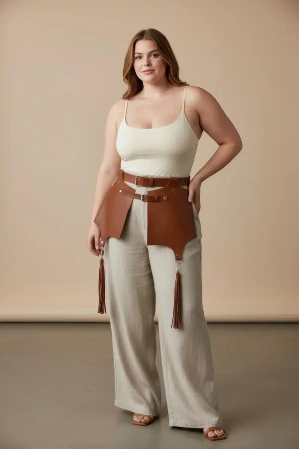 Faux Leather Waist Harness with Wide Panels & Tassels