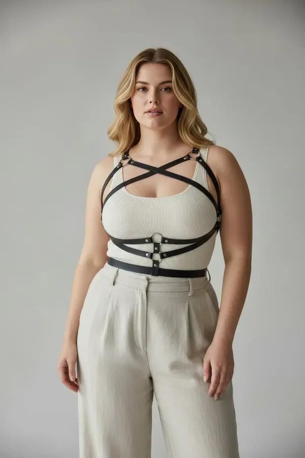 Crisscross Faux Leather Body Harness with Adjustable Waist