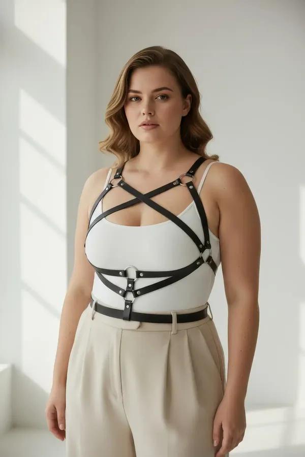 Crisscross Faux Leather Body Harness with Adjustable Waist