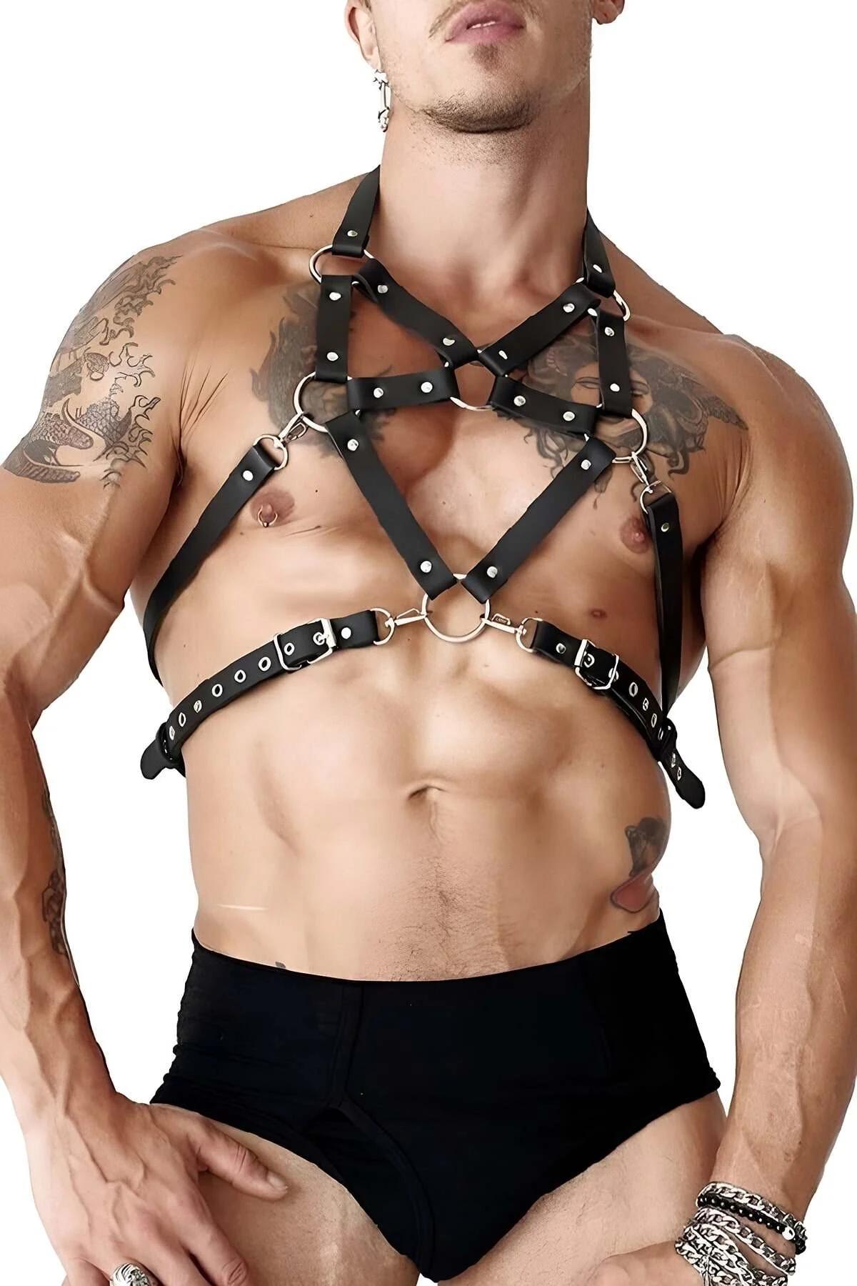 Strappy Pentagram Faux Leather Chest Harness