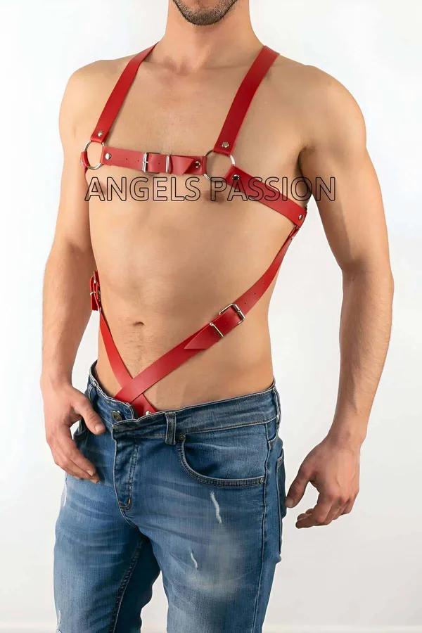 Adjustable Red Faux Leather Body Harness