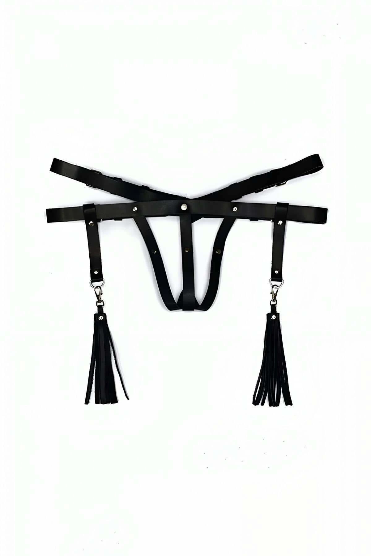 Leather Underwear Tasseled Thong Harness - APFT439