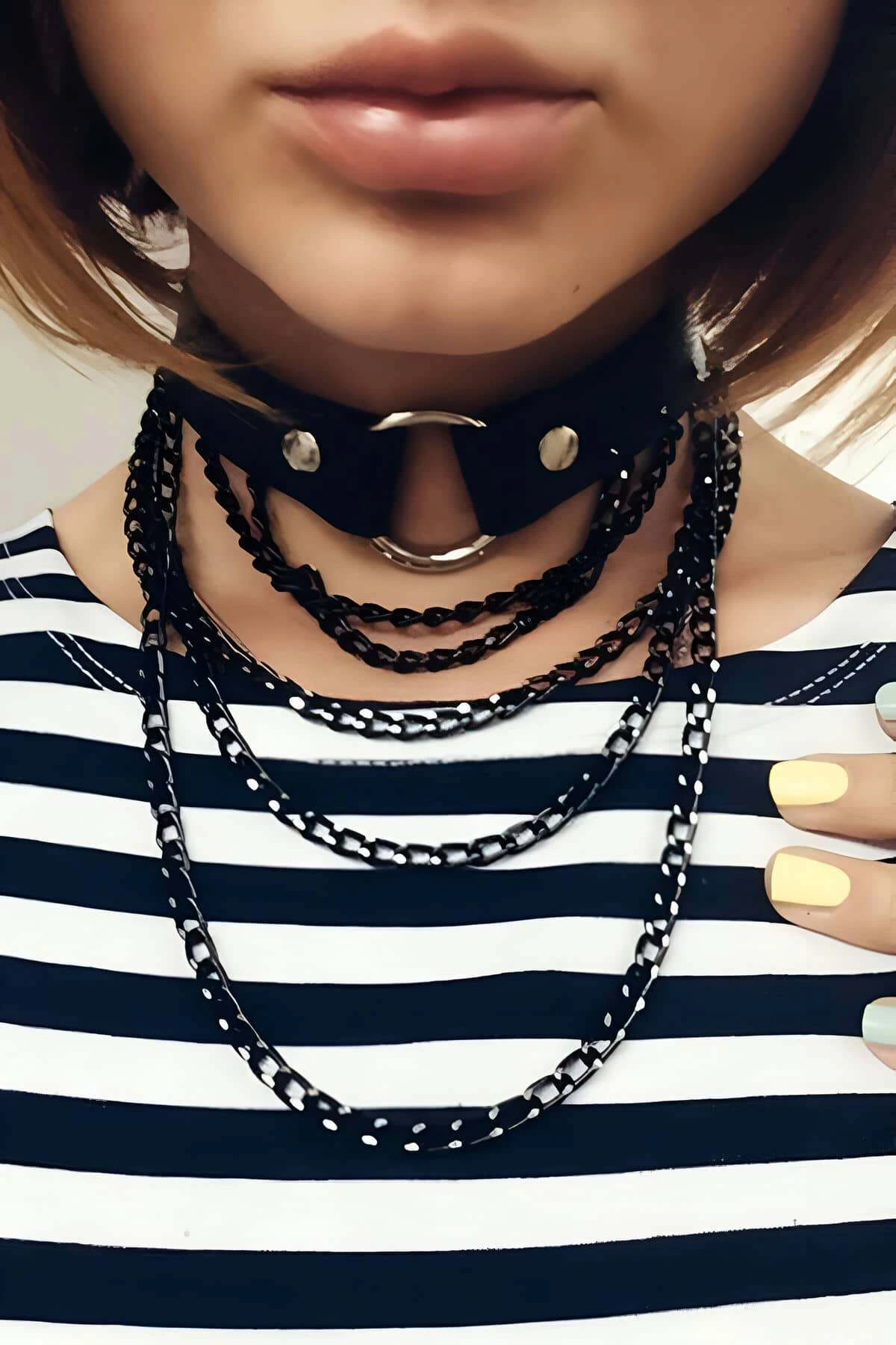 Stonewashed Black Chain Collar - APFT308