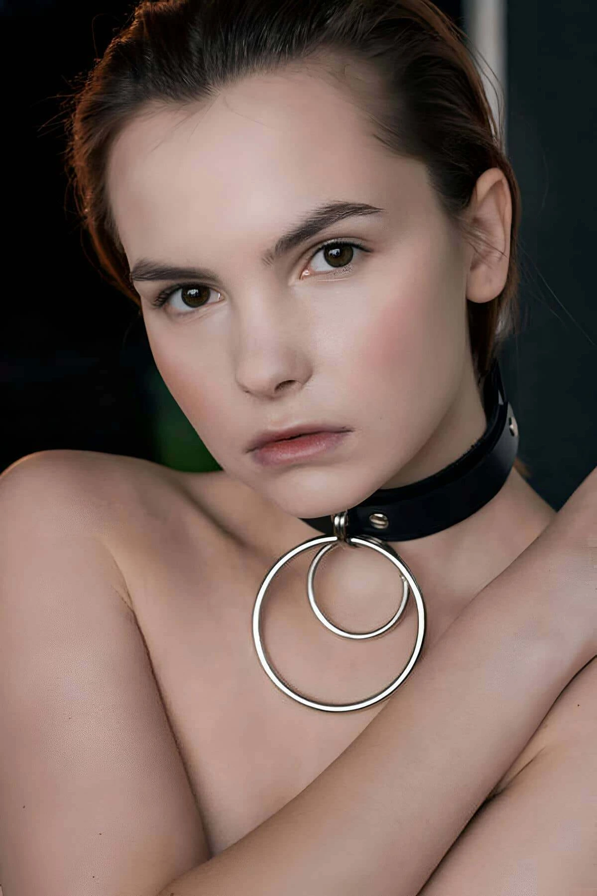 Fancy Leather Collar with Two Rings - APFT264