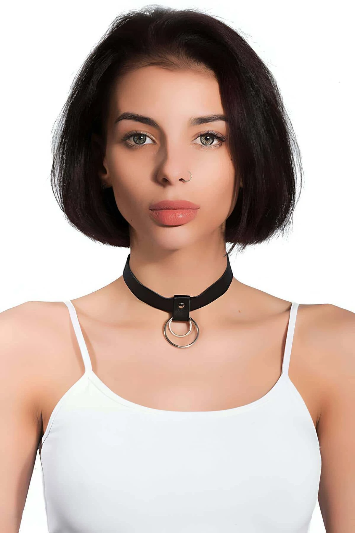 Ringed Leather Collar Necklace - APFT253