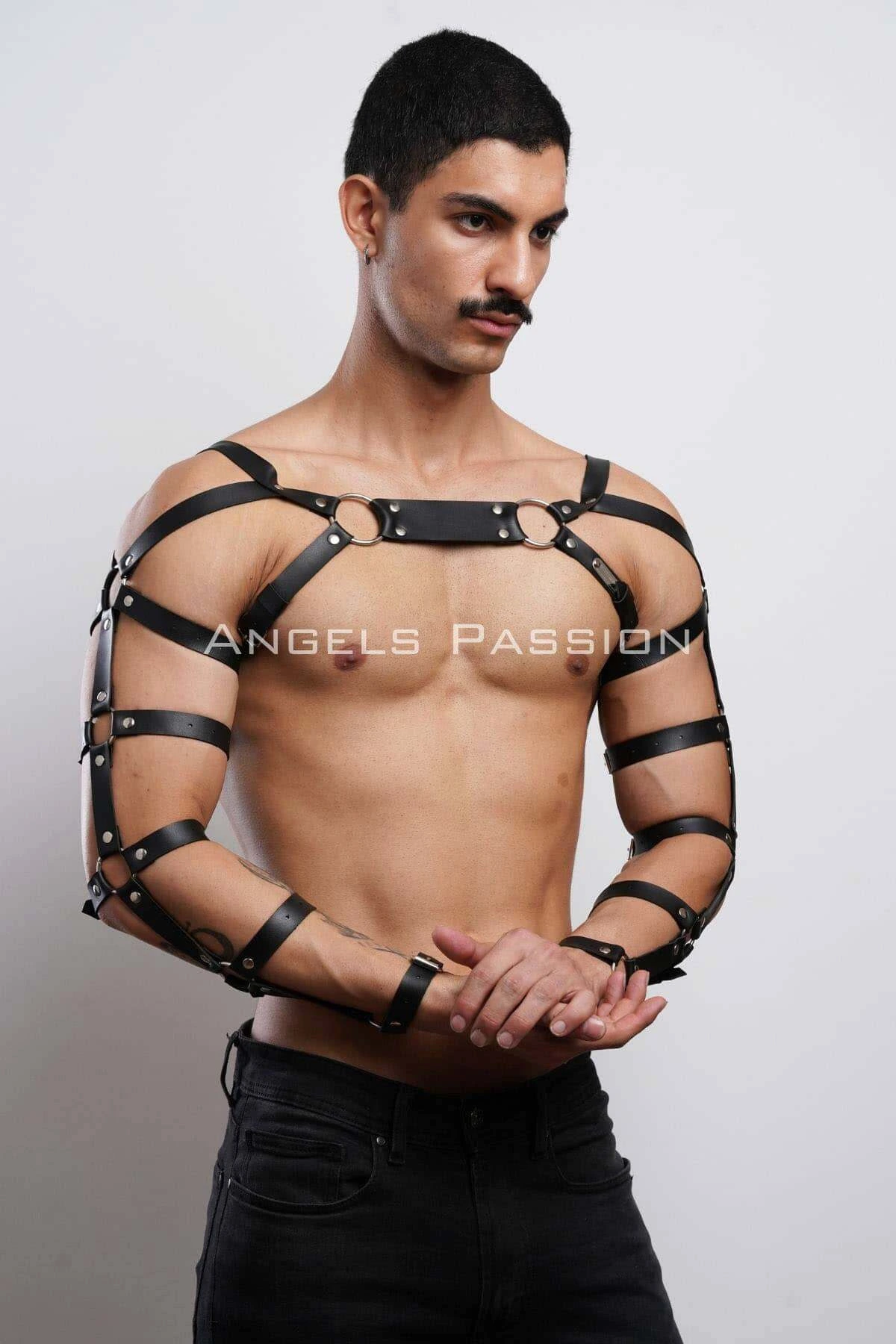 Erkek Fantazi Giyim Deri Kol ve Göğüs Harness - APFTM5
