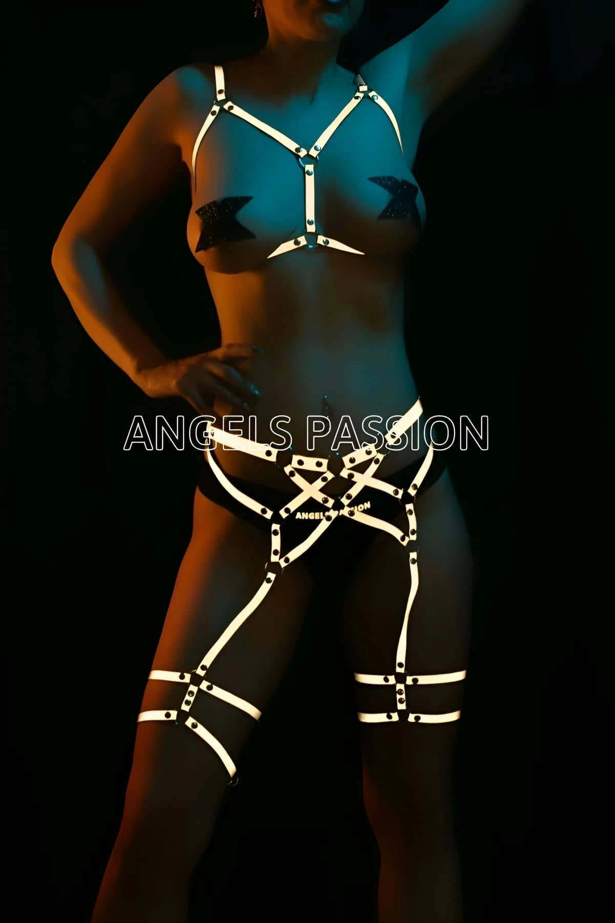 White Reflective Harness Special Garter Set - APFT289
